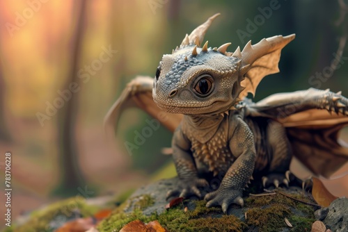 Whimsical Baby dragon. Nature animal eyes. Generate Ai