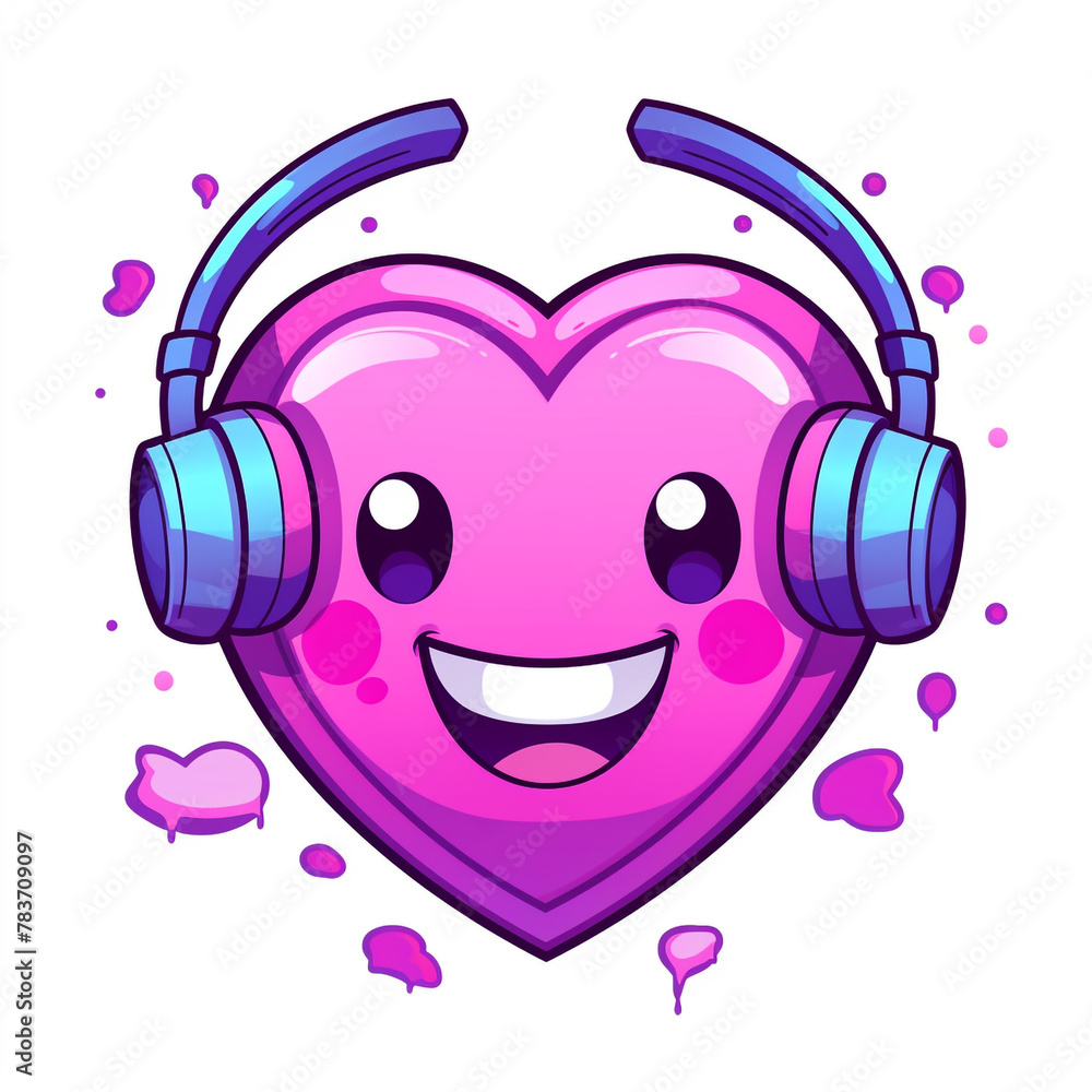 a vaporwave styled cartoon of a heart emoji wearing headphones and racing fast with no background сreated with Generative Ai a vaporwave styled cartoon of a heart emoji wearing headphones and racing fast with no background сreated with Generative Ai