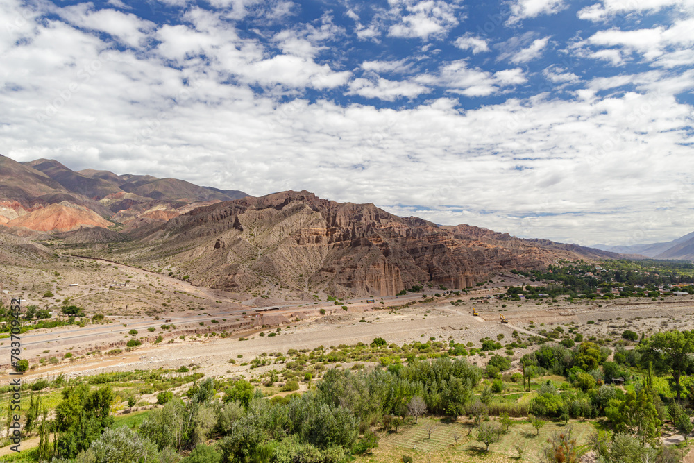 Panoramic view of the Tilcara landscape in Jujuy, Argentina.