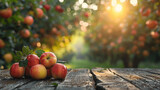 stunning image of apples on wooden table, advertising photo, Generative AI.