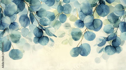 A beautiful watercolor painting capturing the elegance and simplicity of eucalyptus branches in a soothing color palette.