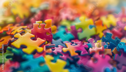 A colorful jigsaw puzzle with a blue piece missing