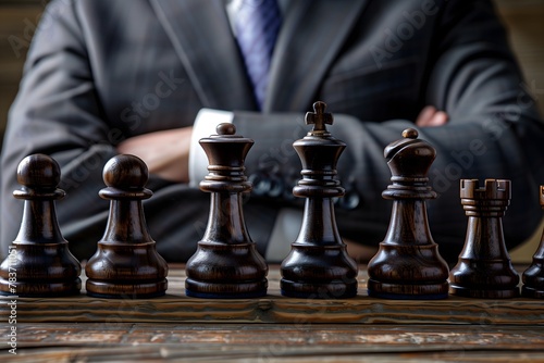 Strategic Businessman with Chess Pieces: Calculated Moves in Business and Strategy