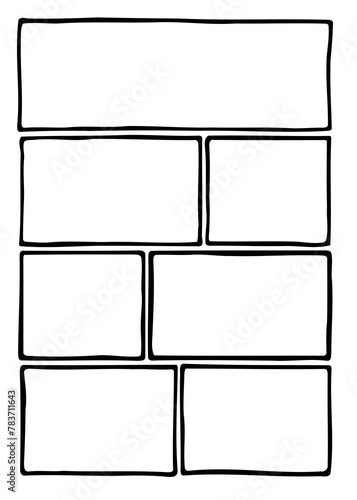 A vertical comic book panel featuring seven isolated empty, neatly drawn straight boxes. Providing a useful layout for your content. 