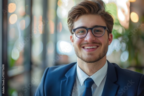 Confident Young Man With Beard Wearing Glasses and a White Shirt, Close-Up Portrait. Beautiful simple AI generated image in 4K, unique. © ArtSpree