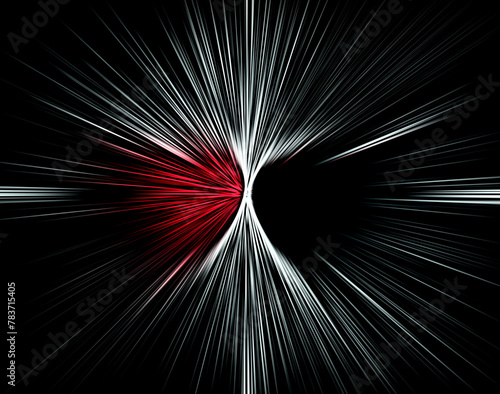 Abstract surface of blur radial zoom in red and white tones on black background. Spectacular background with radial, diverging, converging lines.	