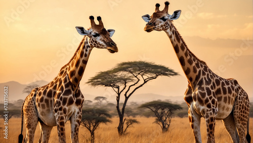 giraffe in the savannah, giraffe in continent © Laiba