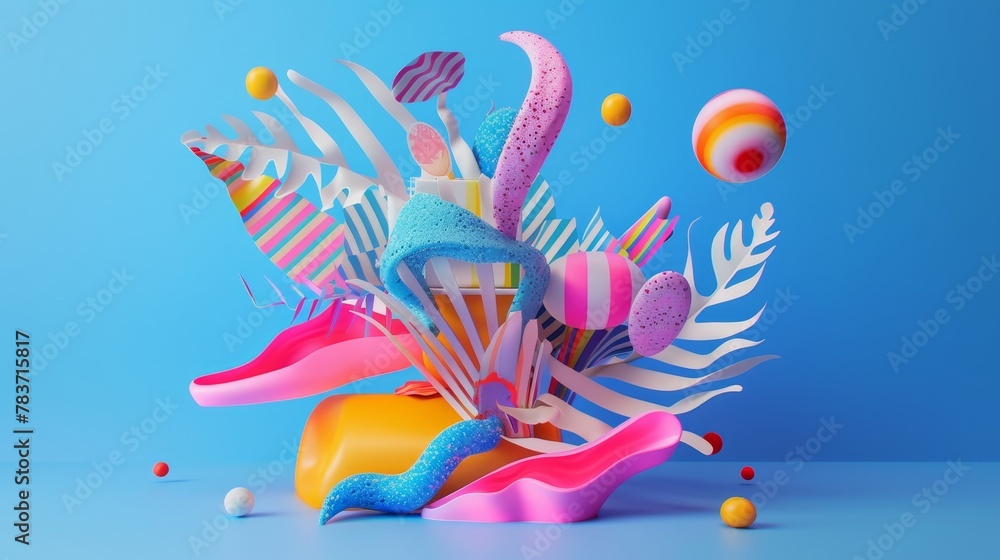 A colorful 3d render of a magical flying object inspired by Memphis design   AI generated illustration