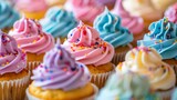 A collection of pastel-colored cupcakes with sprinkles on top  AI generated illustration
