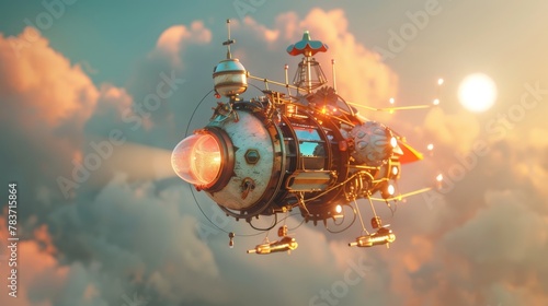 A cute 3d rendered flying machine in a dreamy setting AI generated illustration