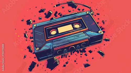 A cute Memphis style flying cassette tape AI generated illustration