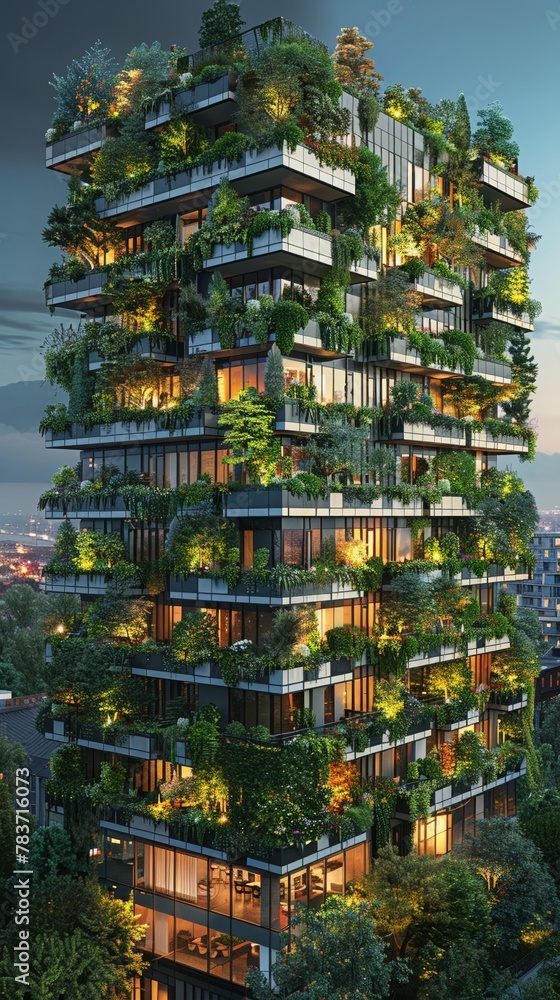 Obraz premium Automated urban garden, rooftop farms, and vertical forests, eco-tech harmony 