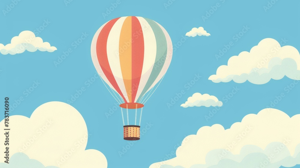 A flying hot air balloon in whimsical colors AI generated illustration A flying hot air balloon in whimsical colors AI generated illustration