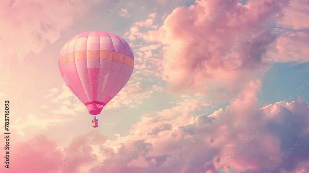 Fototapeta premium A flying hot air balloon in whimsical colors AI generated illustration