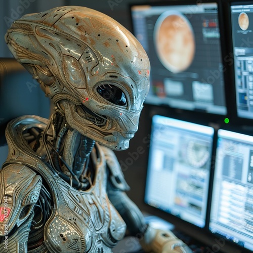 Advanced alien linguistics lab, deciphering extraterrestrial languages, communication bridges  photo