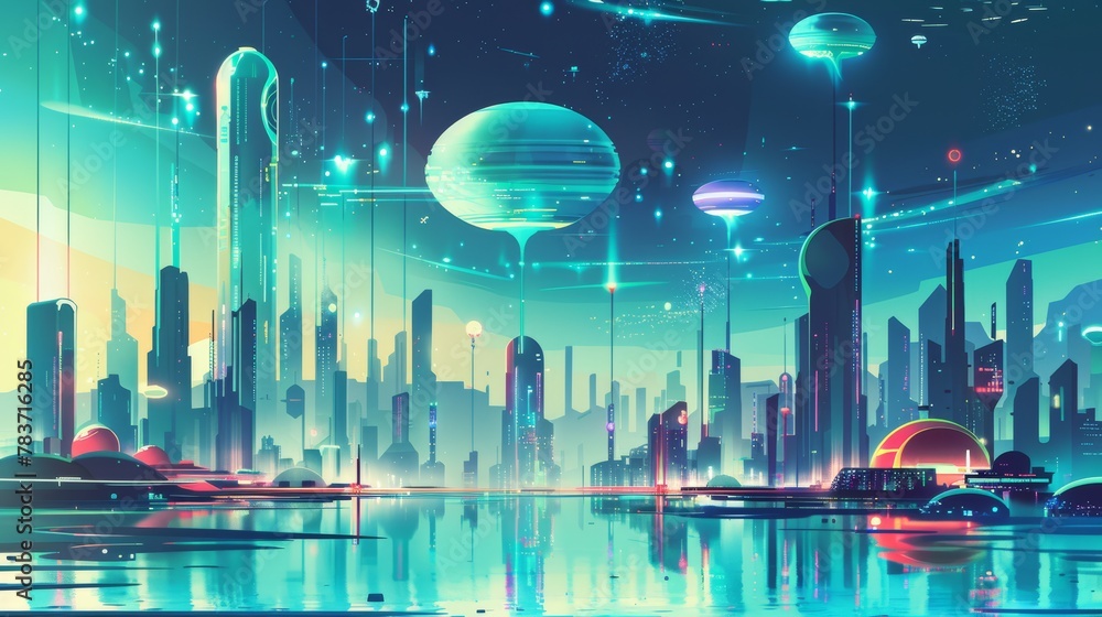 A futuristic cityscape with floating objects  AI generated illustration