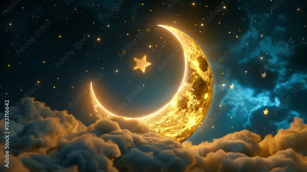 A lovable 3d rendered flying moon AI generated illustration A lovable 3d rendered flying moon AI generated illustration