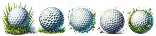 Golf  balls on a white shiny background.
