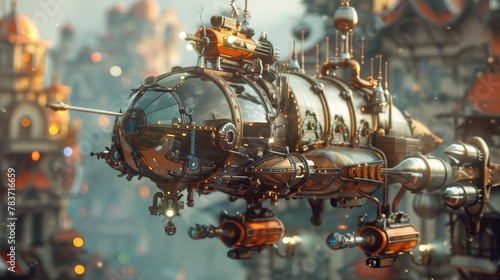 A magical 3d render of a fantastical flying machine AI generated illustration