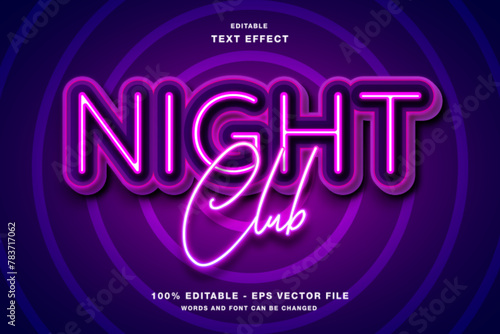 Night Club Neon 3d Editable Text Effect Template Style Premium Vector