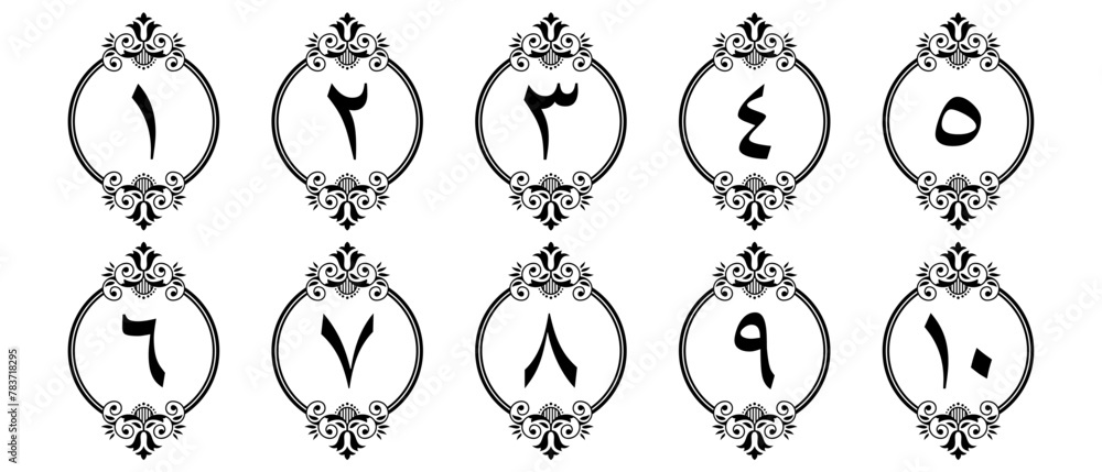 Arabic numerals with ornaments for book pages of your choice of elegant design. Vector file isolated on a transparent background Arabic numerals with ornaments for book pages of your choice of elegant design. Vector file isolated on a transparent background