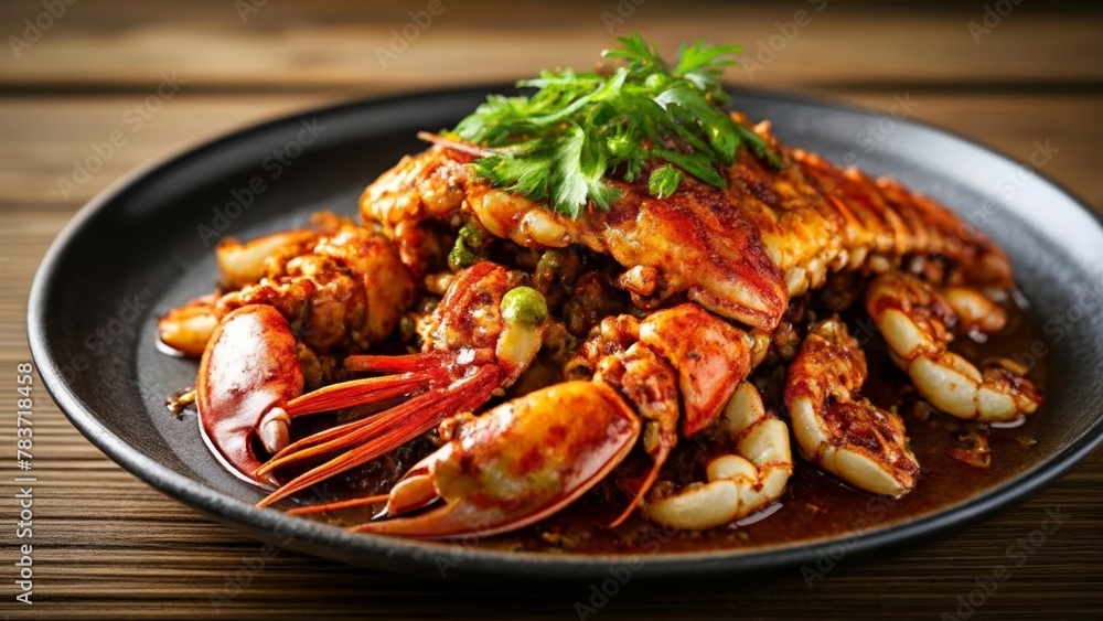 Delicious seafood dish with a vibrant sauce ready to be savored Delicious seafood dish with a vibrant sauce ready to be savored