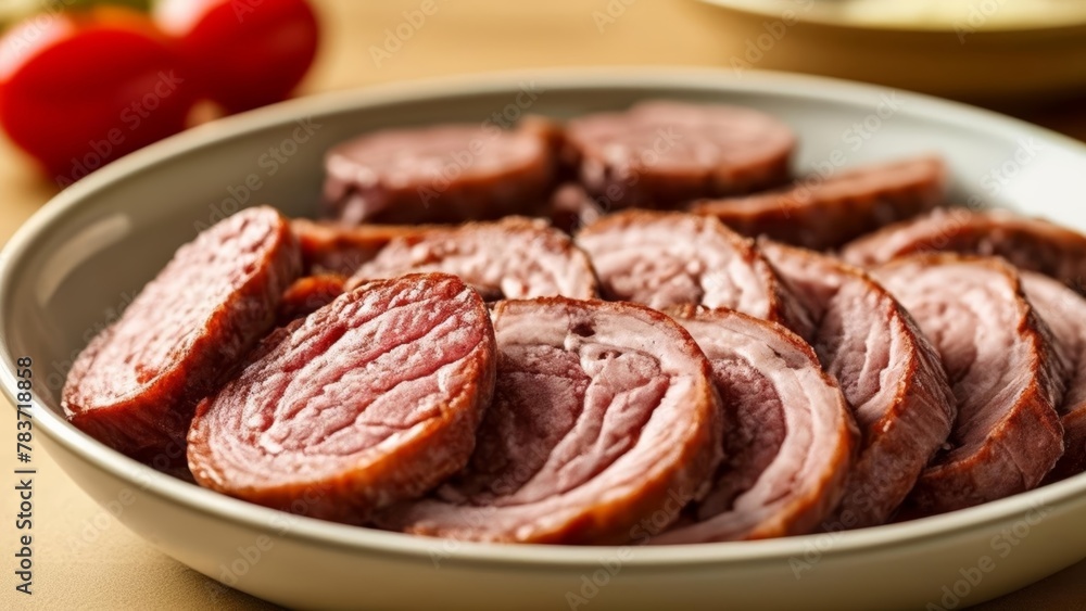 Deliciously prepared sliced meat ready to serve Deliciously prepared sliced meat ready to serve