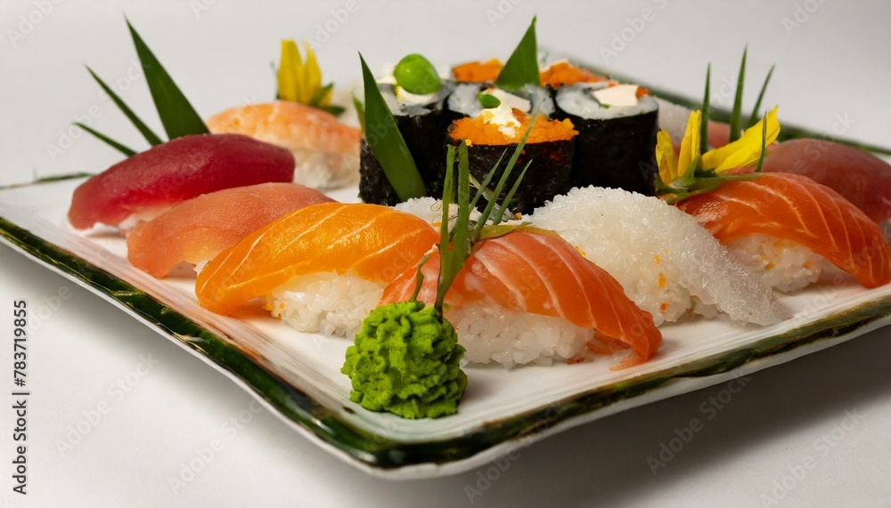 Fresh Sushi Platter - An elegant arrangement of sushi and sashimi, with delicate rice Fresh Sushi Platter - An elegant arrangement of sushi and sashimi, with delicate rice