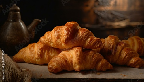 Freshly Baked Croissants - Golden, buttery croissants with a flaky, crisp exterior.  photo