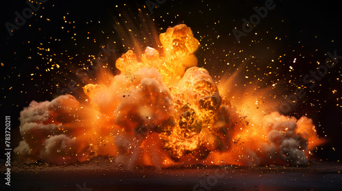 Explosion with fire ,Flame of fire with sparks and smoke on a black background
