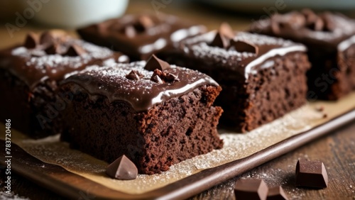  Deliciously decadent chocolate cake squares ready to be savored