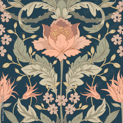 Retro pattern. Floral classic ornament. Seamless floral pattern.