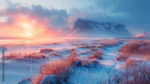 A serene landscape in Iceland, capturing the essence of tranquility, with impeccable image quality and ample copy space.