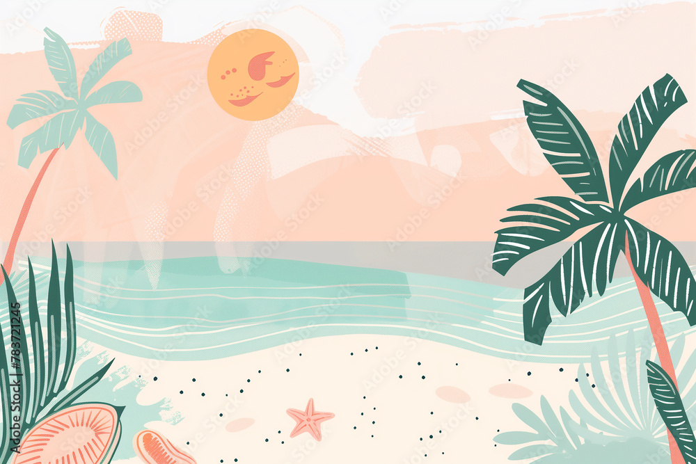 Tropical beach pastel color background. Hello summer, vacation and travel concept. Copy space