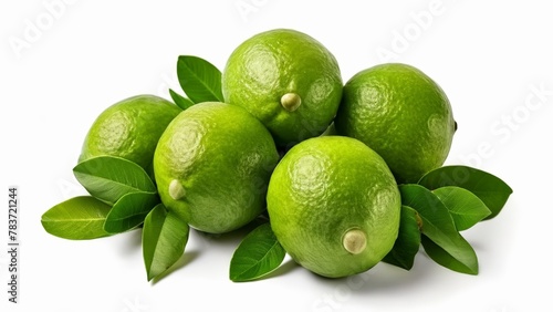  Fresh and vibrant green limes with leaves