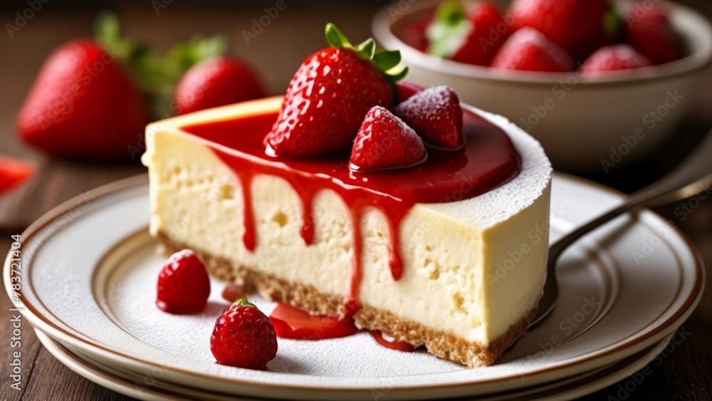 Deliciously tempting strawberry cheesecake slice Deliciously tempting strawberry cheesecake slice