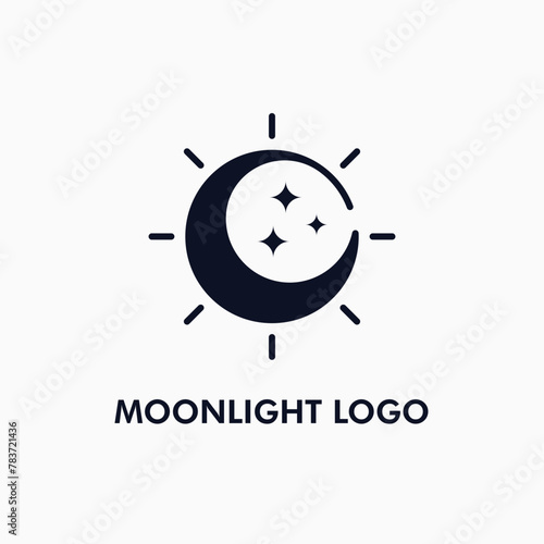 Moonlight and stars combination logo. Simple astronomy logo concept.