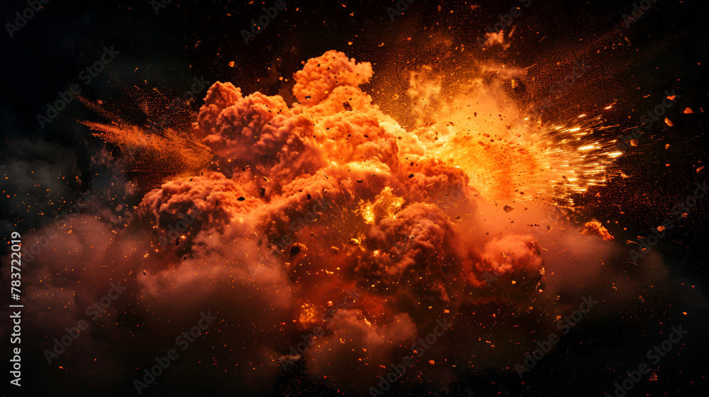 Fiery explosion on a black background ,Orange burning explosion on the background ,A Stellar Collision Ignites a Dazzling Fire Explosion, Unveiling Celestial Beauty