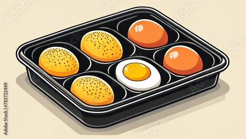  A tray of six eggs three sunnyside up and three over easy © vivekFx