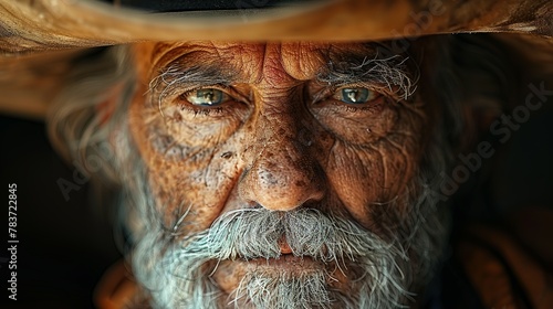 Hombre mayor con sombrero vaquero, retrato cowboy anciano con mirada expresiva