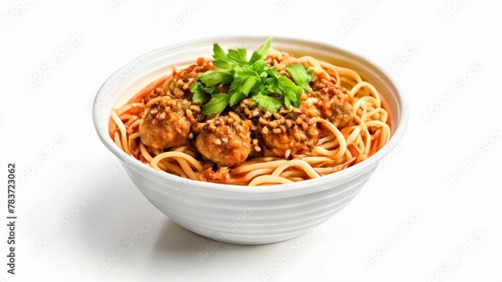 Delicious pasta dish with meatballs and herbs Delicious pasta dish with meatballs and herbs
