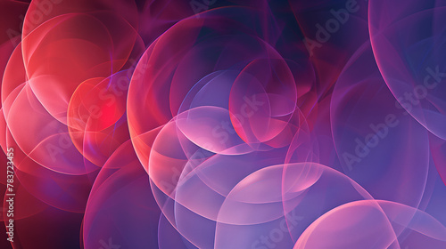 This abstract image depicts overlapping translucent circles in a kaleidoscope of rich pink and blue hues, conveying a sense of depth and movement
