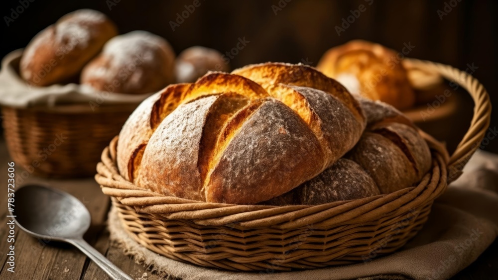  Basket of freshly baked bread ready to serve