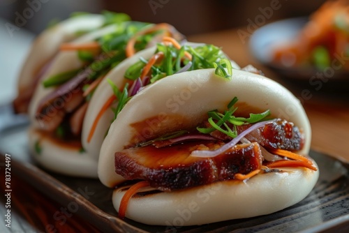 Tender Bao bun pork. Food bread cuisine. Generate Ai photo