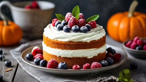  Delicious autumnthemed dessert with berries and cream