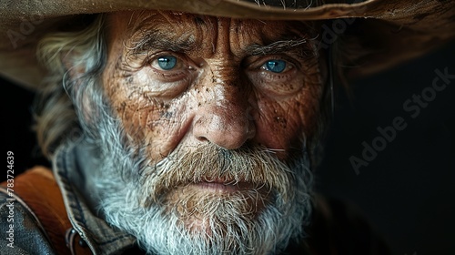 Hombre mayor con sombrero vaquero, retrato cowboy anciano con mirada expresiva