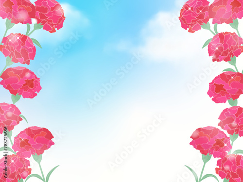 カーネーションの青空の背景　母の日のフレーム
