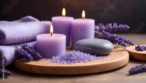 Spa with lavender elements lavender flowers candles stones 1