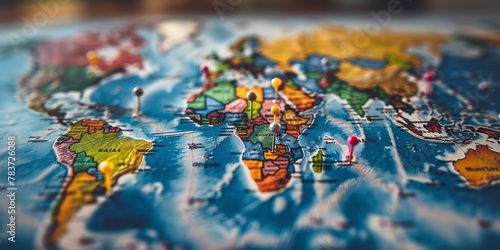 Close-up of a world map with pins on study abroad locations, inspiring journey photo