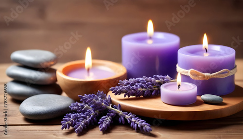 Spa with lavender elements lavender flowers candles stones 4